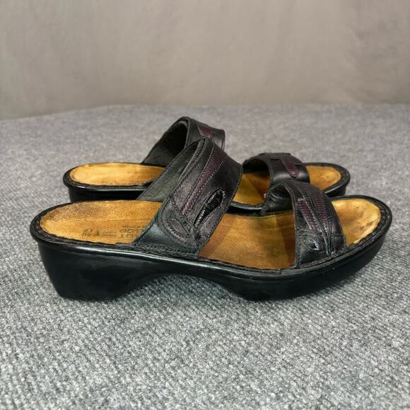 Naot Sandals Women’s 9.5 Leather Block Heel Open Toe Outdoor Preppy Black Purple - Picture 1 of 8